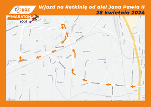 Mapa przedstawiająca wjazd na Retkinię od ulicy Jana Pawła II.