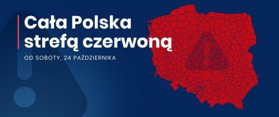 Baner informujący o czerwonej strefie na terenie całej Polski