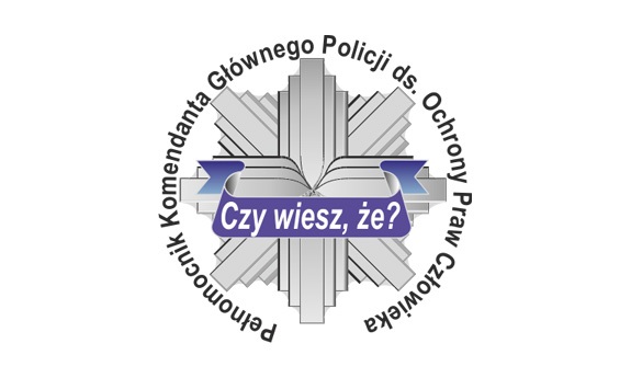 gwiazda policyjna, wokół której jest napis Pełnomocnik Komendanta Głównego Policji do spraw Ochrony Praw Człowieka