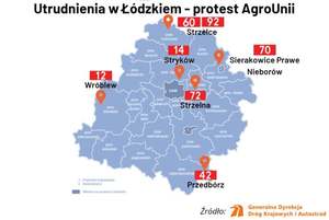 Mapa z naniesionymi miejscami gdzie wystąpią utrudnienia.