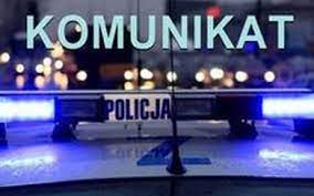 Belka policyjnego radiowozu i napis komunikat