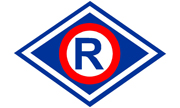 Wyróżnik ruchu drogowego, litera R w czerwonym kole.