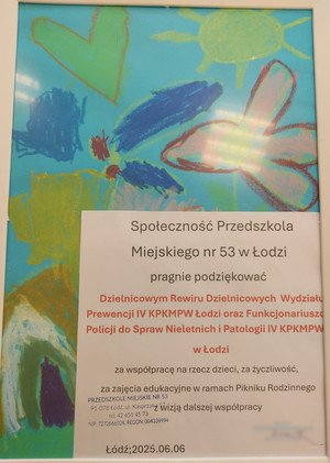 Podziękowania dla policjantów z IV Komisariatu Policji w Łodzi.