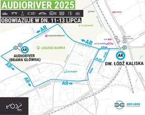 Grafika przedstawiająca trasy linii autobusowych w okolicy festiwalu.