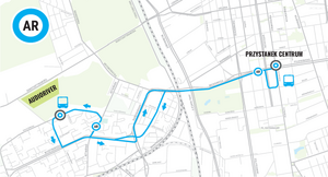 Mapa przedstawiająca trasę autobusu festiwalowego.