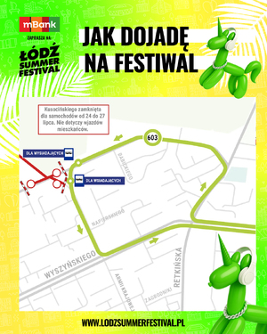 Mapa przedstawiająca dojazd na miejsce Łódź Summer Festival