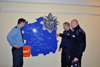 (od prawej) Komendant Miejski Policji w  Łodzi insp. Paweł Karolak, mł. asp. Łukasz Nowak, przedstawiciel niemieckiej policji Holger Welkisch