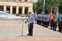 Przemawia Komendant Wojewódzki Policji w Łodzi.