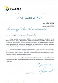 List z życzeniami z okazji Święta Policji 2019